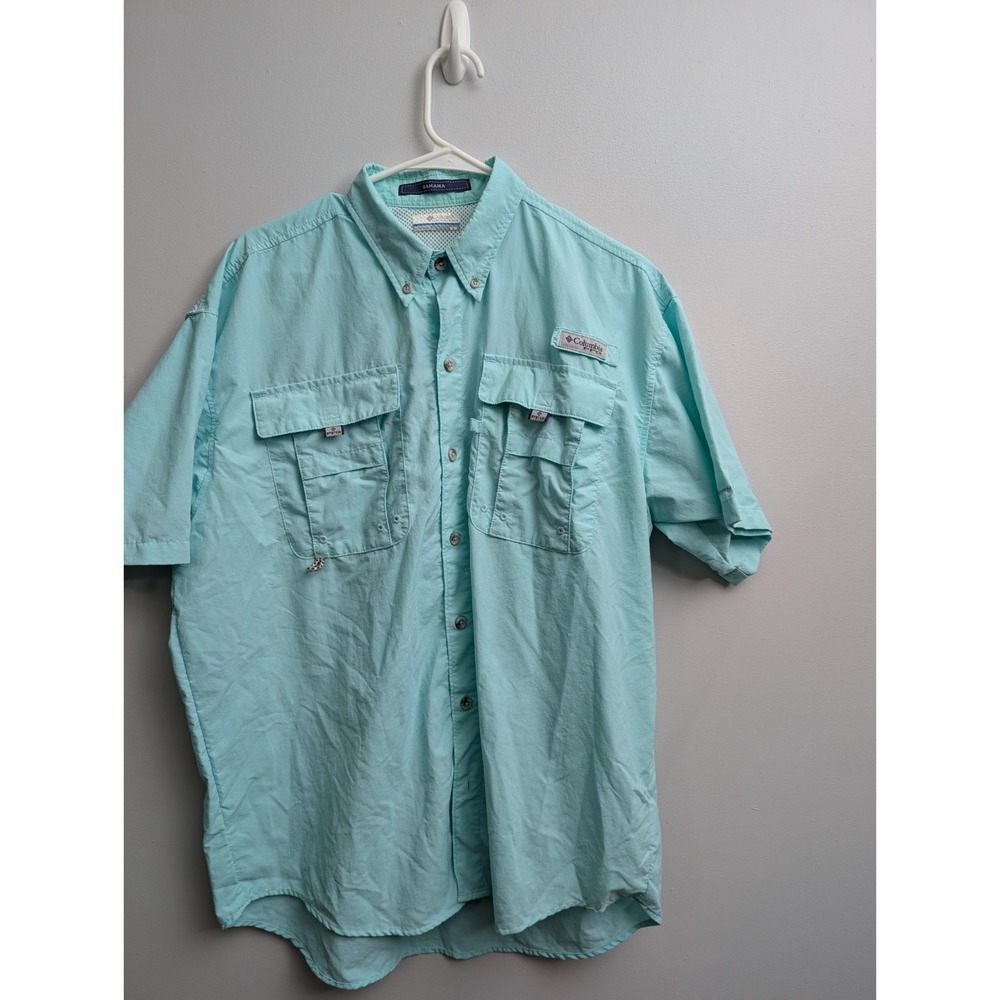 X2 Columbia PFG Shirt Men M Blue Button Up Omni Shade Performance fishing